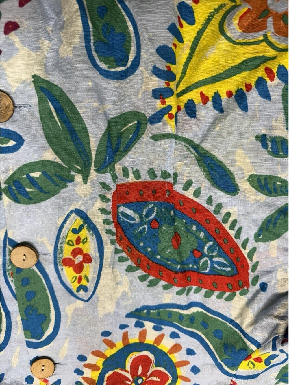 Hester Orchard Womens Large Blue Floral Button Top Linen Blend Blouse 3/4 Sleeve - Picture 7 of 9